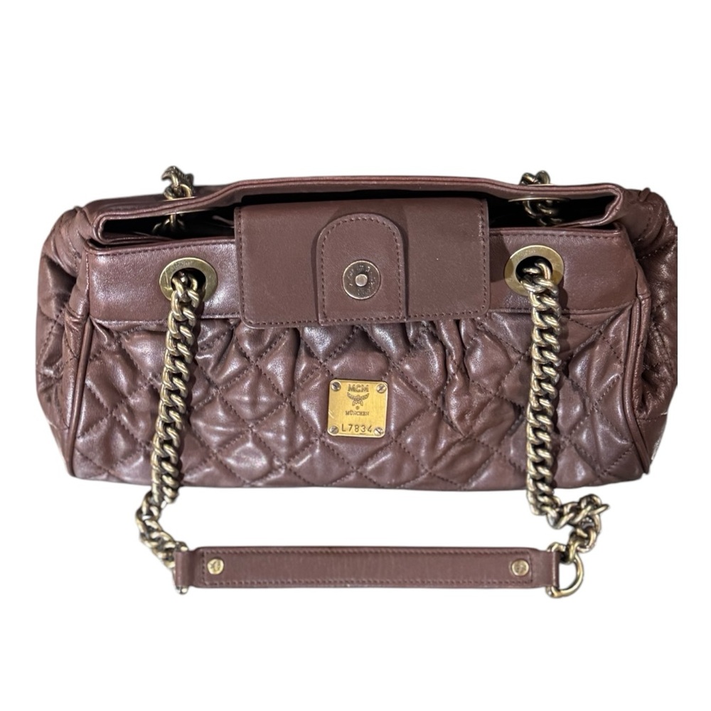 MCM Brown Leather Quilted Chain Detail Shoulder Bag - Picture 7 of 16